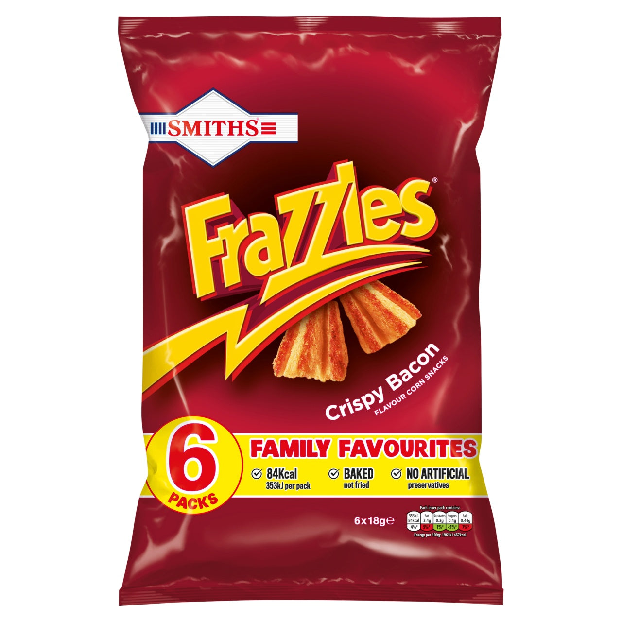 Smiths Frazzles Crispy Bacon Flavour 6 x 18g.