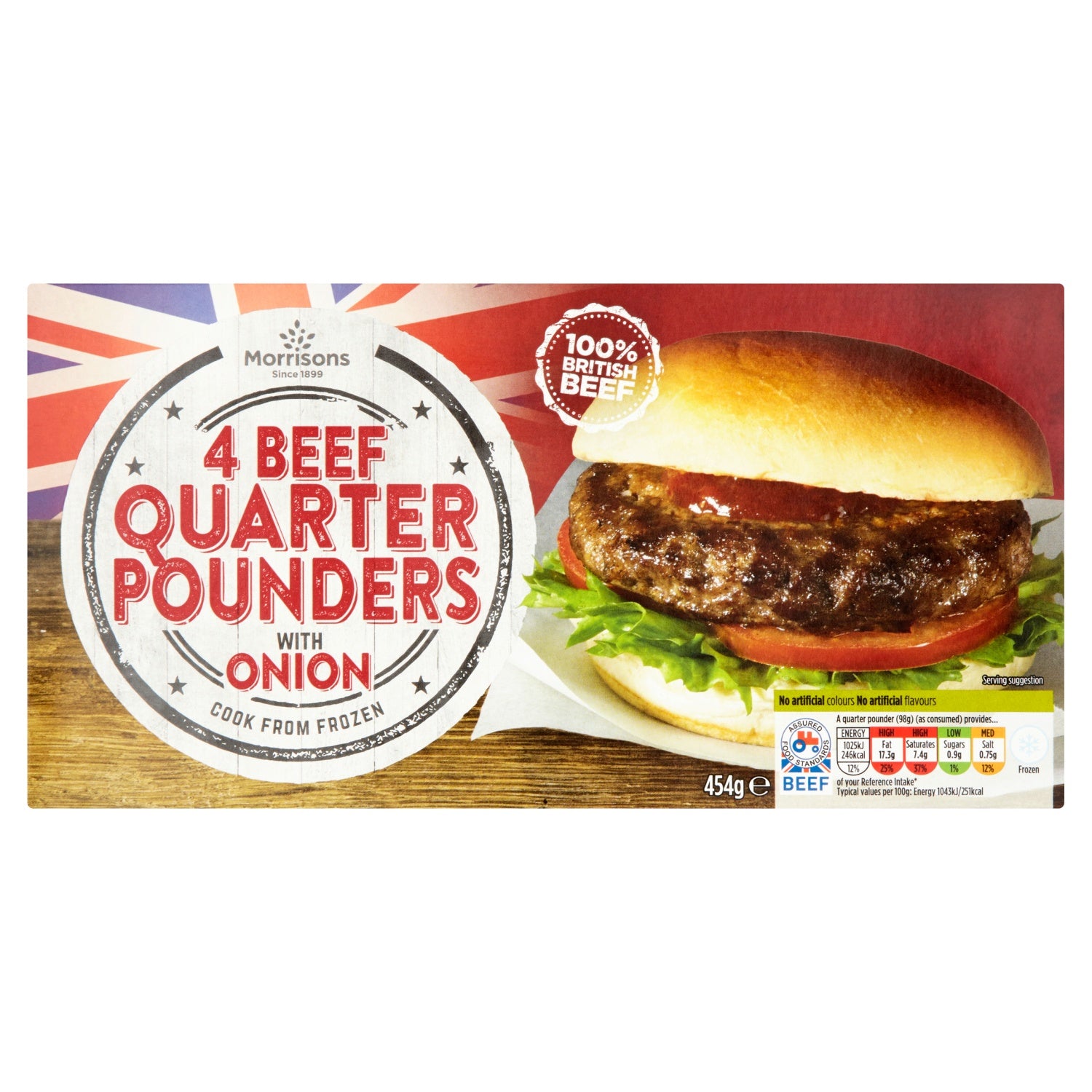 Morrisons Beef Quarter Pound Burger With Onions 454g