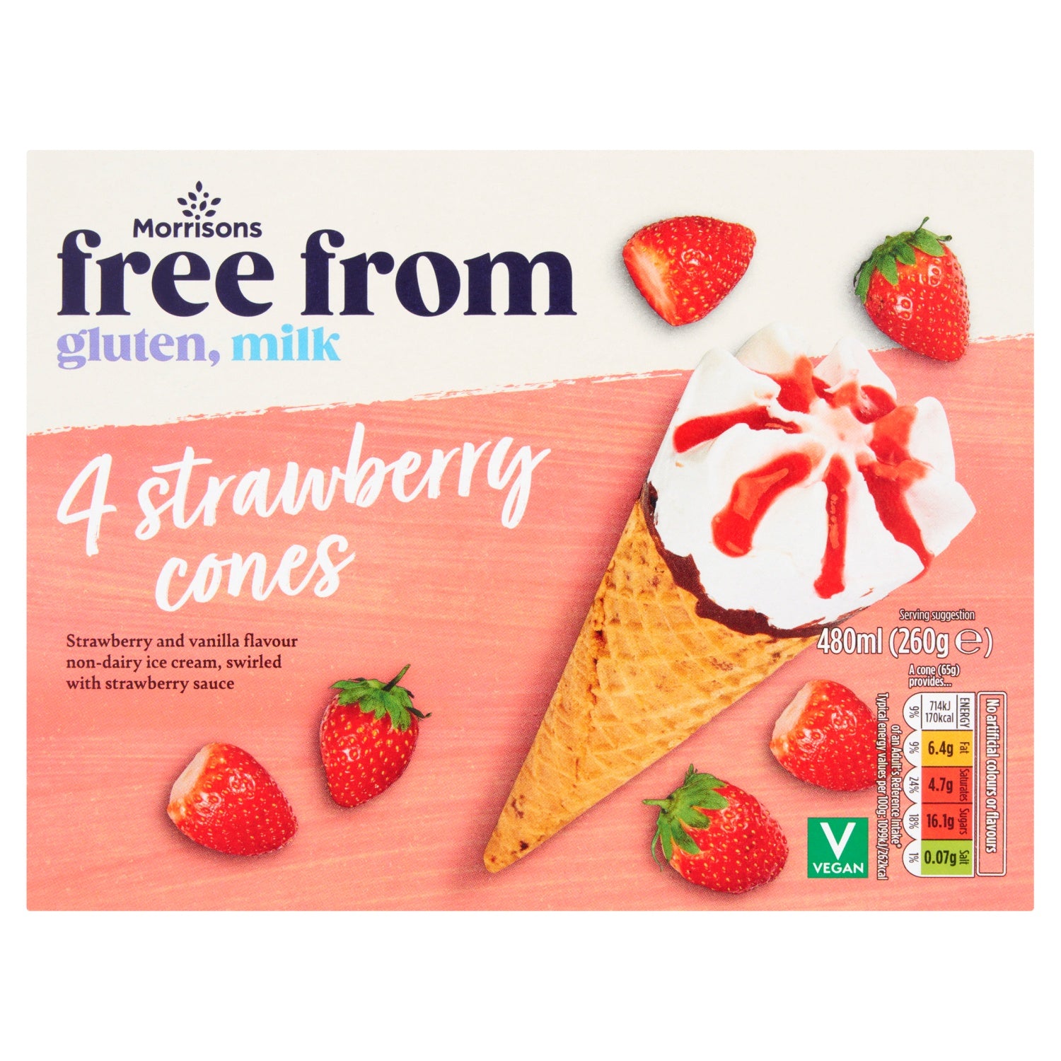 Morrisons Free From Strawberry Ice Cream Cones 480ml