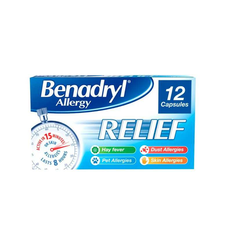 Benadryl Allergy Relief Acrivastine 12 Capsules