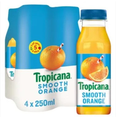 Tropicana Pure Smooth Orange Fruit Juice Multipack 4 x 250ml