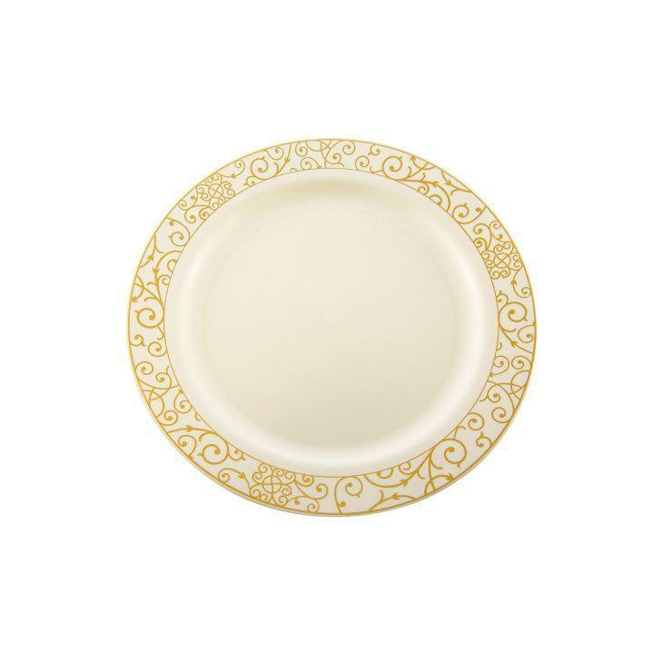 Luxi 7" Plastic Plate Cream/Gold Design 10pk