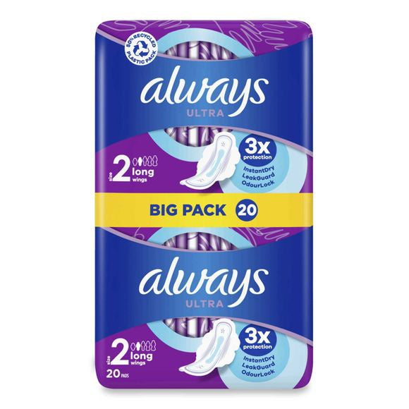 Always Ultra Sanitary Towels Long With Wings Size 2 20pk
