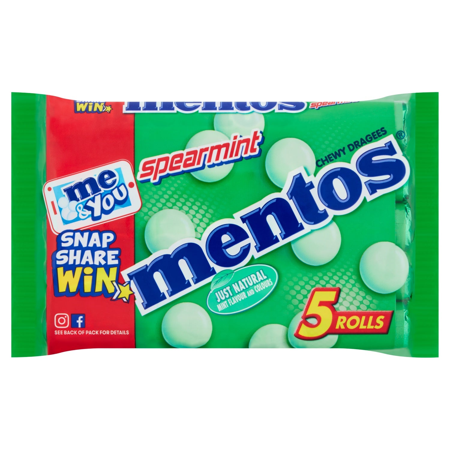 Mentos Chewy Dragees Spearmint Rolls 5 x 38g