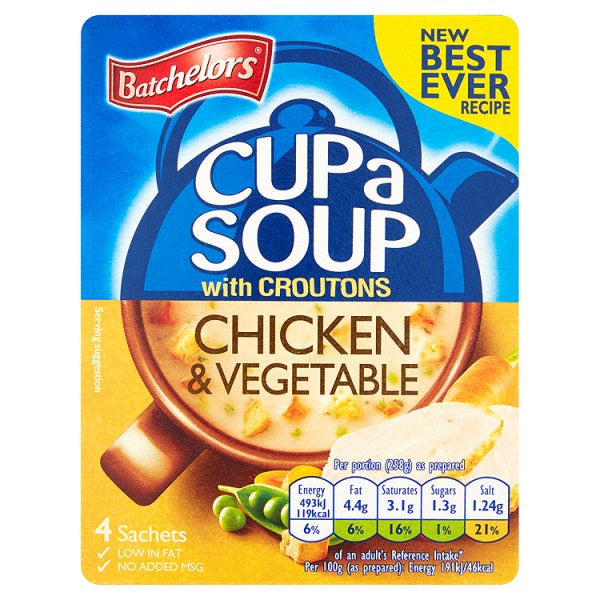 Batchelors Cup A Soup Chicken & Vegetable With Croutons 4 Sachets.