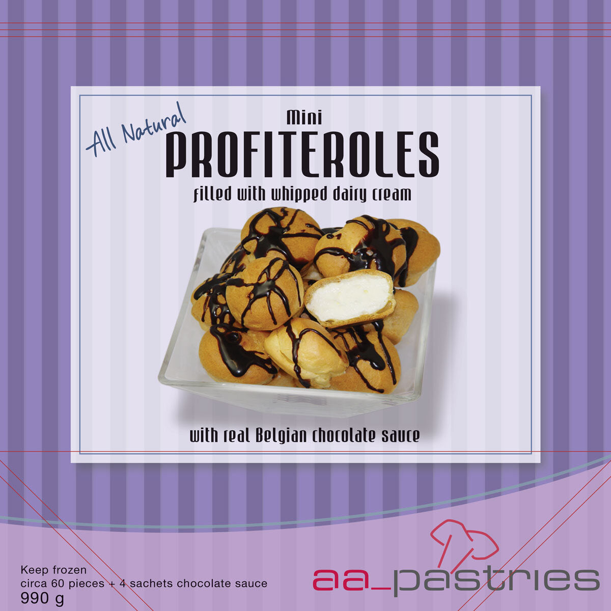 AA Pastries Mini Profiteroles with Belgian Choc Sauce x60pk