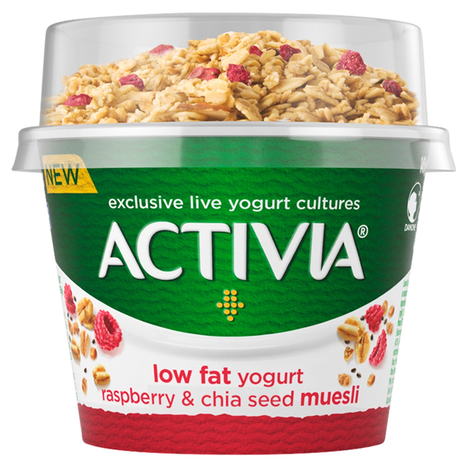 Activia Low Fat Yogurt Raspberry Chia Seed Muesli 165G
