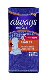 Always Dailies Singles Normal Individual Pocket 20pk