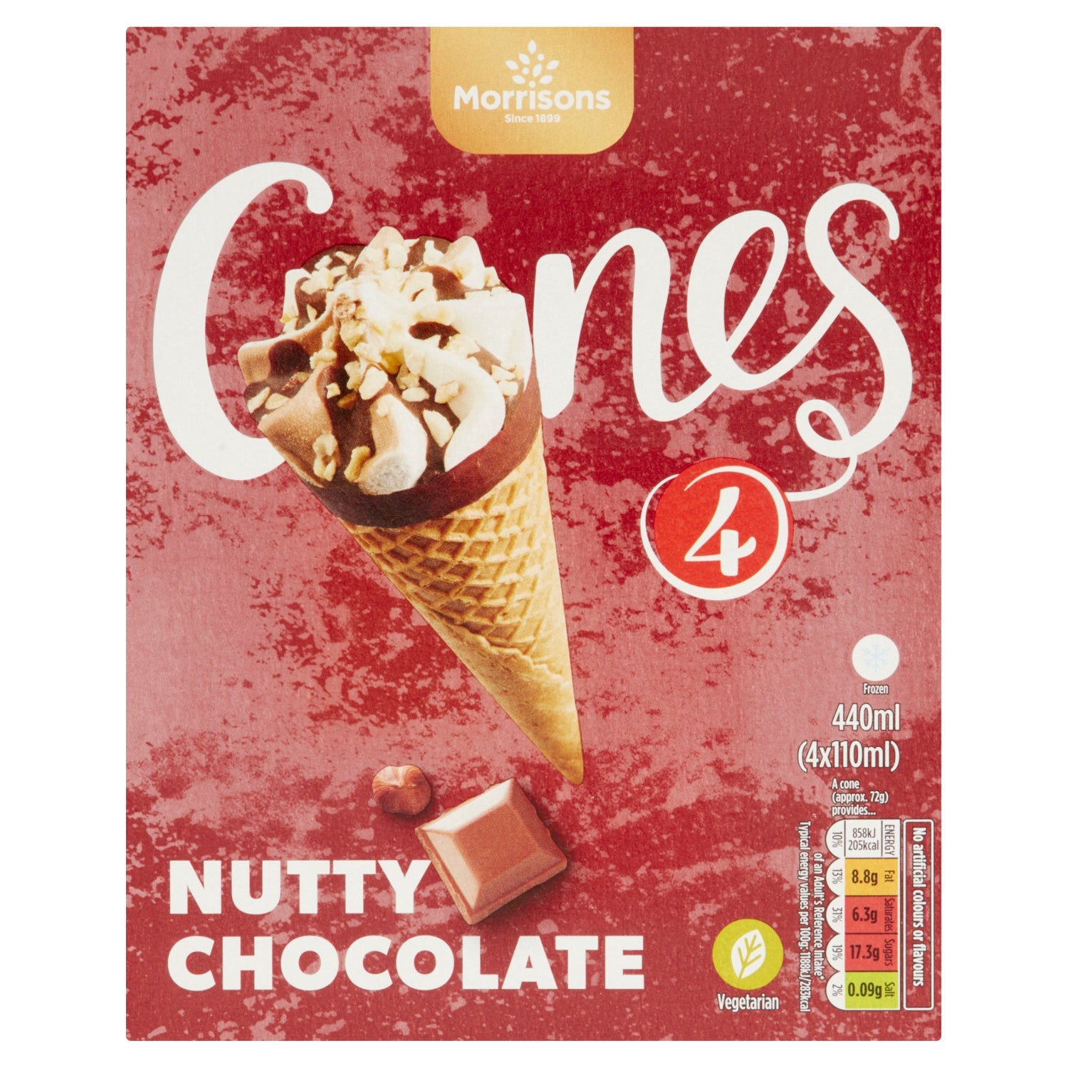 Morrisons 4 Chocolate Nut Ice Cream Cones 440g