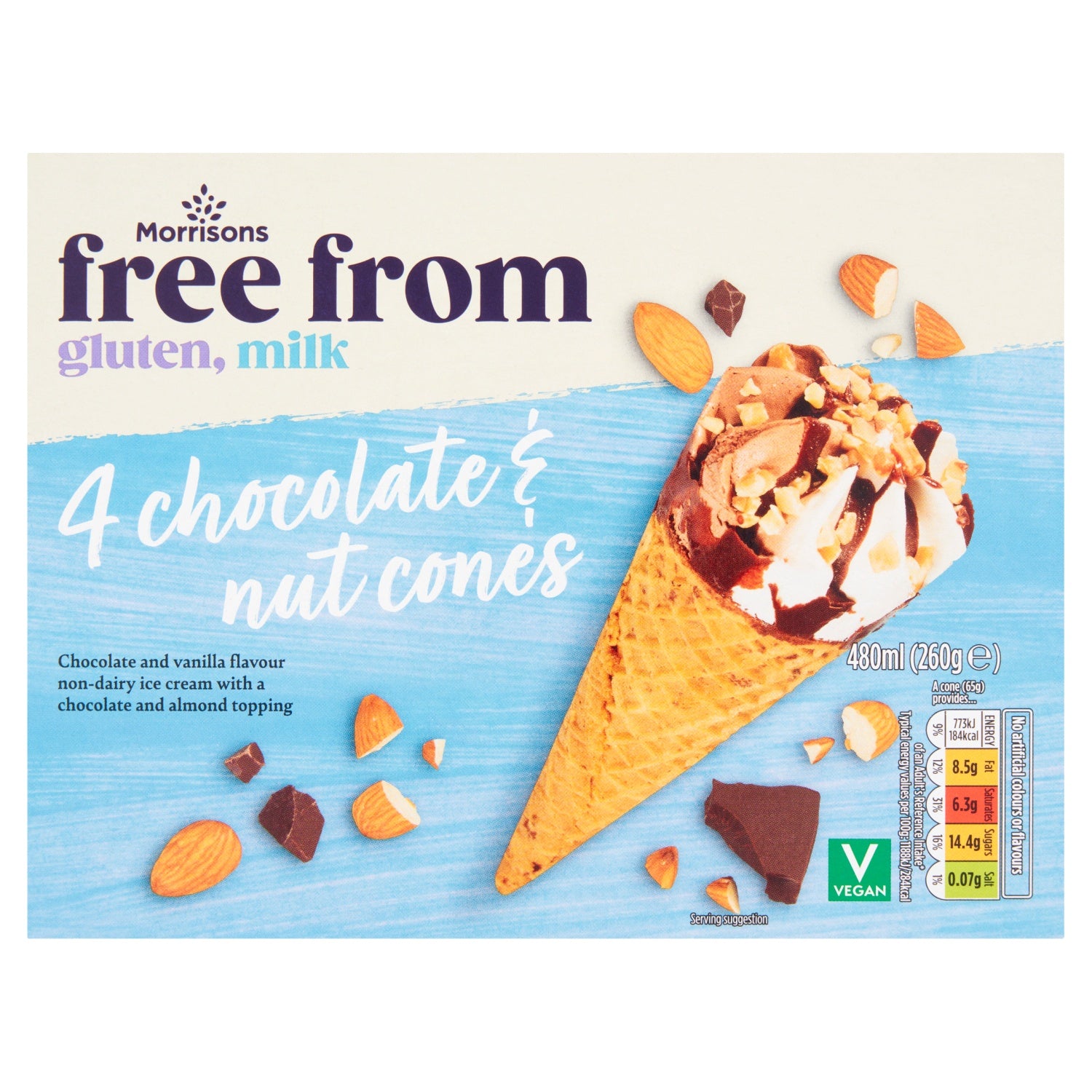 Morrisons Free From Chocolate  Nut Ice Cream Cones 4 X 120ml