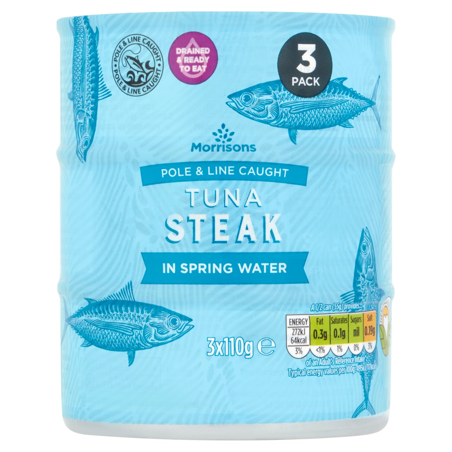 Morrisons No Drain Tuna Steak In A Little Spring Water 3 x 110g
