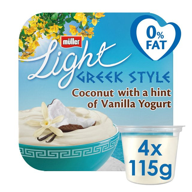 Muller Light Greek Style Coconut With Vanilla Yogurt 4 X 115g