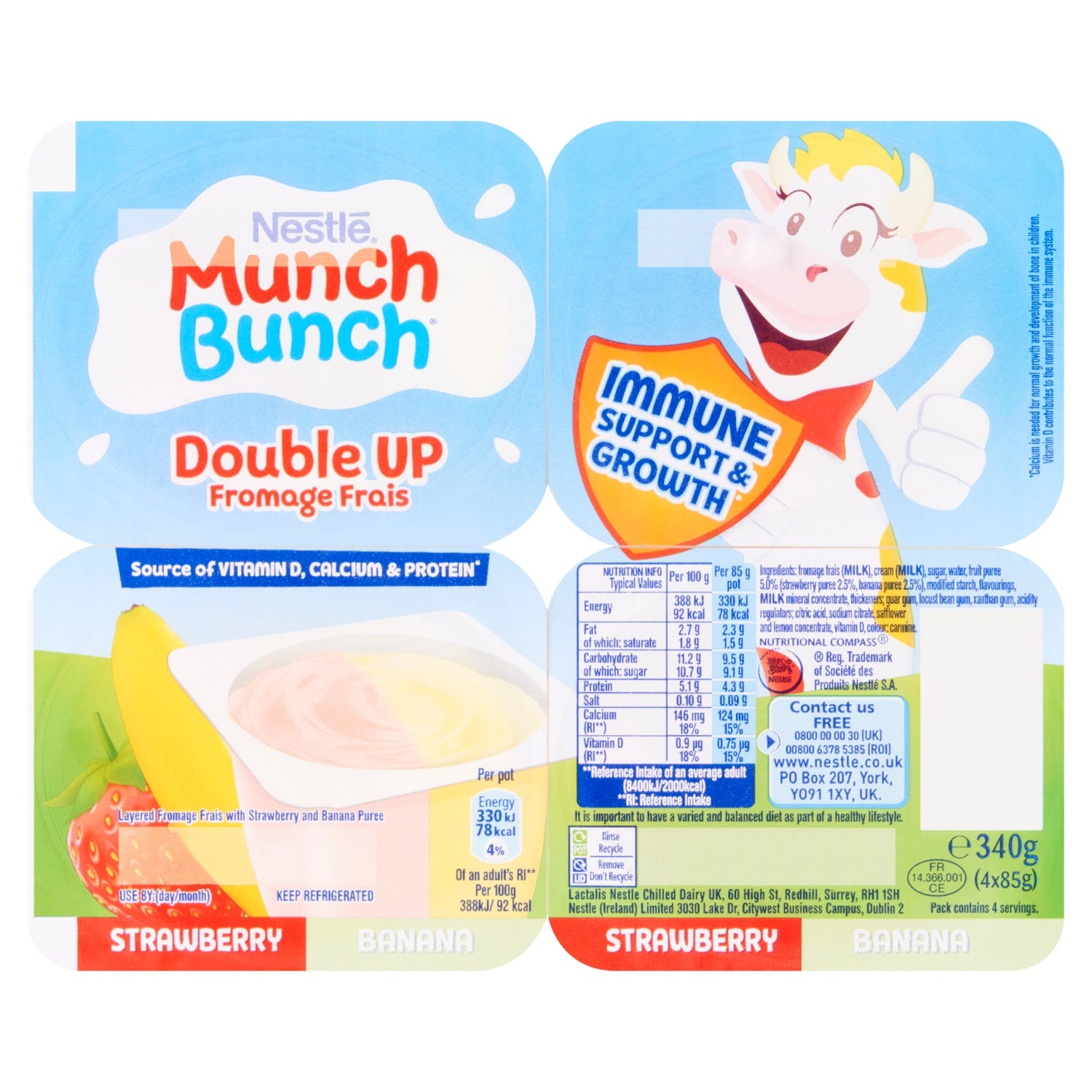 Munch Bunch Double Up Strawberry & Banana 4 x 85g